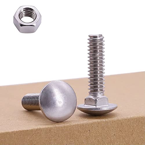 M8-1.25 x 35mm (10 Sets) Carriage Bolt DIN603 with Hex Nut DIN934, Full Coarse Thread, 304 Stainless Steel 18-8, Round Head Square Neck Screws Coach Bolt - size: M8-1.25 x 35mm