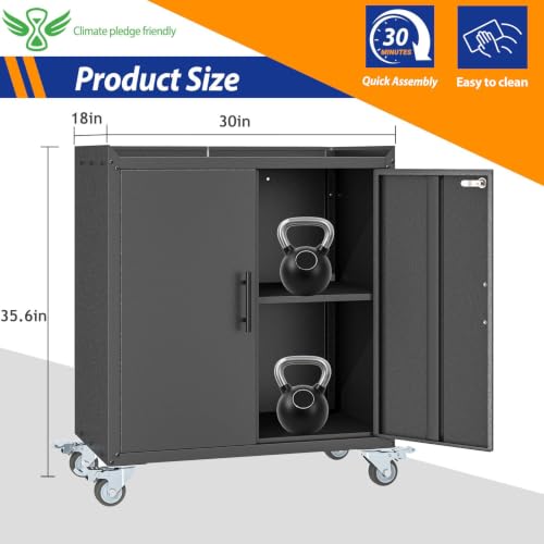 GAIOUS 35.6'' Tall Metal Garage Storage Cabinet with Wheels,Rolling File Cabinet with Lock and Adjustable Shelves,Outdoor Steel Tool Cabinet for Home,Office,Garage,Black - color: Balck, size: 18"D x 30"W x 35.6"H