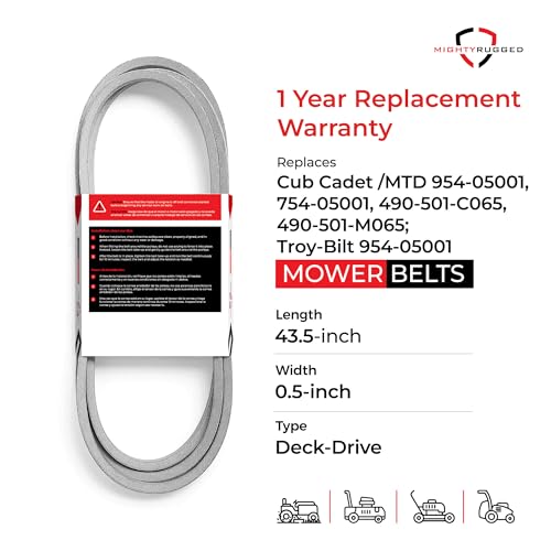 954-05001 Deck Belt Replacement, Length 43.5", Heavy-Duty, Aramid Cord Replacement for Cub Cadet CC30 CR30 Series, Columbia CR30 Craftsman R110 R1000, Troy Bilt TB30 Series with 30" Deck Riding Mowers - size: 43.5" x 1/2"