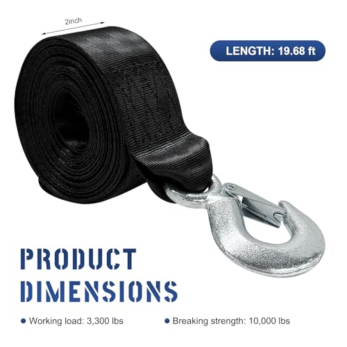 Trailer Winch Strap, 2" x 19.7' 10000 lbs Hand Crank Strap Replacement with Safety Snap Hook, Heavy Duty Strengthened Polyester Emergency Towing Rope for Truck SUV Boat - color: 2"×19.7'