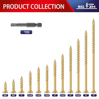 #8 x 1 Inch Deck Screws (468Pcs) 2lb. Exterior Wood Screws. Carbon Steel, Tan, Flat Head, Rust Resistant epoxy Coated, with T25 Star Bit - color: Tan, size: #8 x 1"