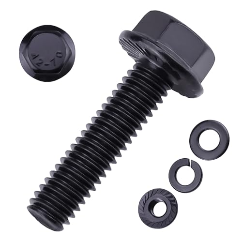 12-Sets 5/16-18 x 1-1/2" Hex Flange Bolts & Flange Nuts Combo Kit with Flat and Lock Washers- 304 Stainless Steel 18/8, Black Coated, for Heavy Duty Applications - size: 5/16-18 x 1-1/2"