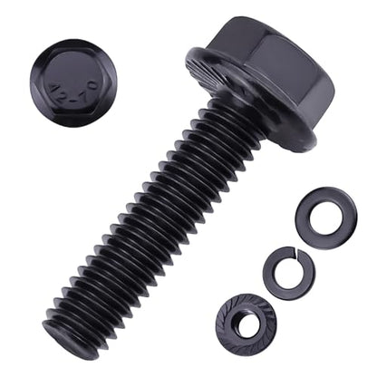 12-Sets 5/16-18 x 1-1/2" Hex Flange Bolts & Flange Nuts Combo Kit with Flat and Lock Washers- 304 Stainless Steel 18/8, Black Coated, for Heavy Duty Applications - size: 5/16-18 x 1-1/2"