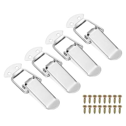 HARFINGTON 4 Pcs 0.65" (Overall Length:2.8")201 Stainless Steel Spring Loaded Toggle Latch Catch Hasp Clamp Lock with Screw for Cabinet Door Barn Wooden Case, Silver - size: 0.65"