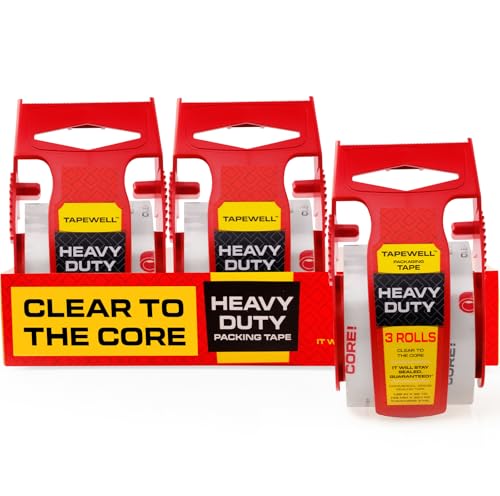 TAPEWELL Heavy Duty Packing Tape with Dispenser, 1.88" x 22.2, Pack of 3