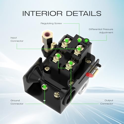 Air Compressor Pressure Switch Control Valve, cnaodun 90-120 PSI Air Compressor Switch Equips Four-Port Pressure Regulator Gauge 1/4 NPT Thread - style: 4-port 90-120PSI with Control Valve