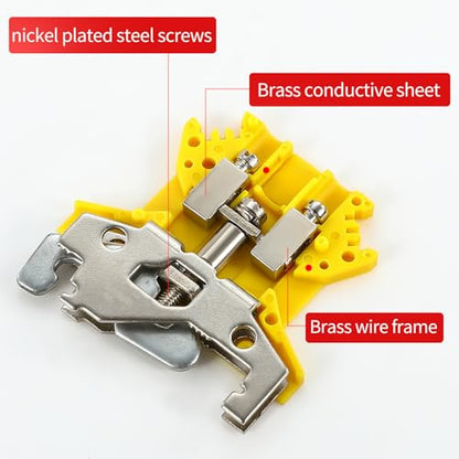 50PCS USLKG2.5 Terminal Block DIN Rail Terminal Blocks for Industrial Control Automation Din Rail Ground Earth 12-22 AWG Conductor Cross-Section Copper Contact Temperature Resistant Screw Connector - color: USLKG2.5 Ground