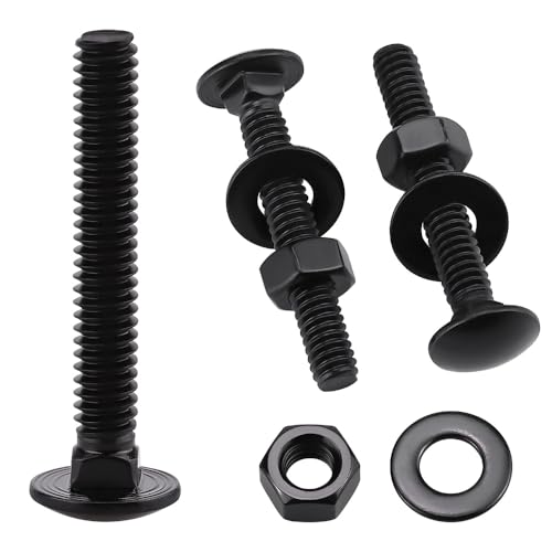 10 Sets 3/8-16 x 2 Carriage Bolts and Nuts & Flat Washers, 304 Stainless Steel 18-8, Black Coated, Heavy Duty Bolts for Home & Machinery Assembly & Repair, Automobile, by RoyceMart - size: 3/8-16 x 2"
