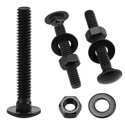 10 Sets 3/8-16 x 2 Carriage Bolts and Nuts & Flat Washers, 304 Stainless Steel 18-8, Black Coated, Heavy Duty Bolts for Home & Machinery Assembly & Repair, Automobile, by RoyceMart - size: 3/8-16 x 2"