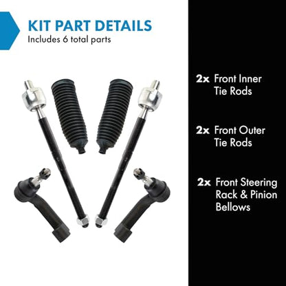 TRQ Front Steering Kit Steering Rack & Pinion Bellow Tie Rod - style: PSA34617