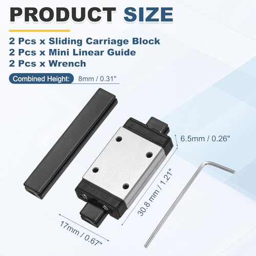uxcell 2Pcs MGN7H Linear Bearing Sliding Carriage Block with Mini Guide and Wrench for 7mm Linear Motion Slide Rail Guide, 3D Printer, CNC Machine