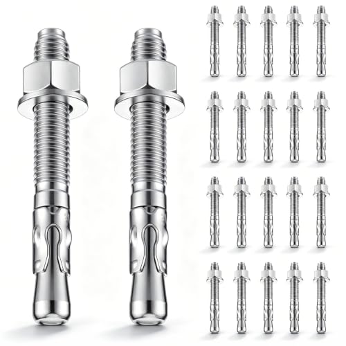 Moxweyeni 20 Pcs 1/2" X 4-1/2" Zinc Plated Wedge Anchors for Concrete - size: 1/2" X 4-1/2"