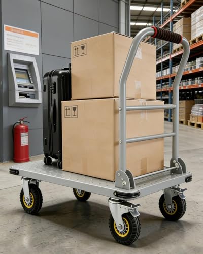 1800LBS Heavy Duty Platform Truck Cart, 36"X24" Foldable Utility Push Cart with 6" Swivel Brake Wheels, Steel Flatbed Moving Dolly for Warehouse, Garage, Groceries & Workshop,Silver - color: Silver