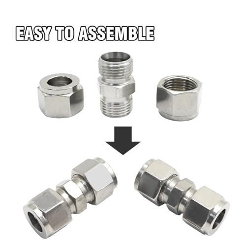 EATAKWARD 2 Pcs Stainless Steel Compression Tube Fittings, 1/2 Inch OD x 1/2 Inch OD Straight Union Connector with Double Ferrules for Connecting Tubes - size: 1/2 Inch OD x 1/2 Inch OD