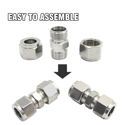 EATAKWARD 2 Pcs Stainless Steel Compression Tube Fittings, 1/2 Inch OD x 1/2 Inch OD Straight Union Connector with Double Ferrules for Connecting Tubes - size: 1/2 Inch OD x 1/2 Inch OD