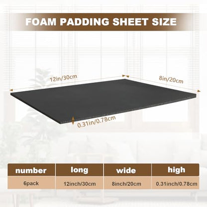 6 Pcs Adhesive Foam Padding, 1/8 Thick 12 X 8 Inch Neoprene Rubber Sheets ,Soundproof Closed Cell Foam Padding Sheet Board for Anti Vibration, Cosplay Padding, Crafts, DIY - size: 1/8in*12in*8in 6Pcs