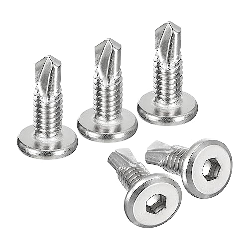 uxcell Hex Socket Self Tapping Screws, 1/4 x 3/4 410 Stainless Steel Sheet Metal Flat Head Drilling Screw 100pcs, Silver - color: Silver, size: 1/4 x 3/4"