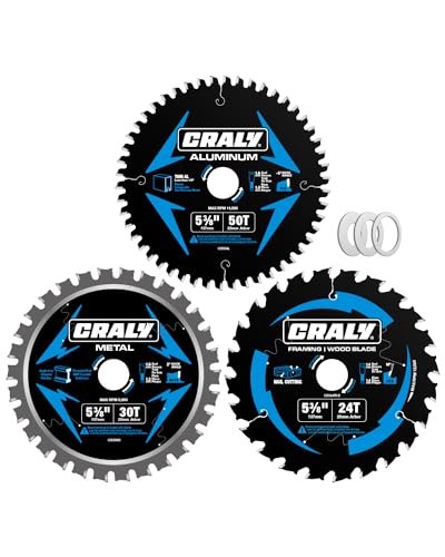 CRALY 5-3/8 Inch 24T Wood Framing & 30T Metal & 50T Aluminum Cutting Circular Saw Blade, 20mm Arbor, Carbide Tipped, Thin Kerf, Black Ice™, for Wood, Aluminum, Metal, 3-Pack(C054243050-3D) - size: 5-3/8'', 24&30&50T