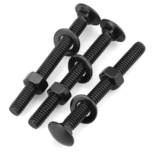 10 Sets 5/16-18 x 2-1/2" Carriage Bolts and Nuts & Flat Washers, 304 Stainless Steel 18-8, Black Coated, Heavy Duty Bolts for Home & Machinery Assembly & Repair, Automobile, by RoyceMart - size: 5/16-18 x 2-1/2"