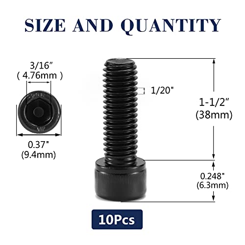 1/4-20 x 1-1/2" Socket Head Cap Screws Bolts, 10Pcs 304 Stainless Steel 18-8, Allen Socket Hex Drive, Full Thread, Black Oxide by SG TZH(with Hex Spanner) - size: 1/4-20 x 1-1/2"