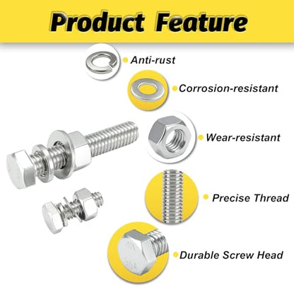 18 Sets 1/4-20x2-1/4 Bolt and Nut Set, Flat & Lock Washers Included,72PCS - size: 1/4-20x2-1/4" 18sets