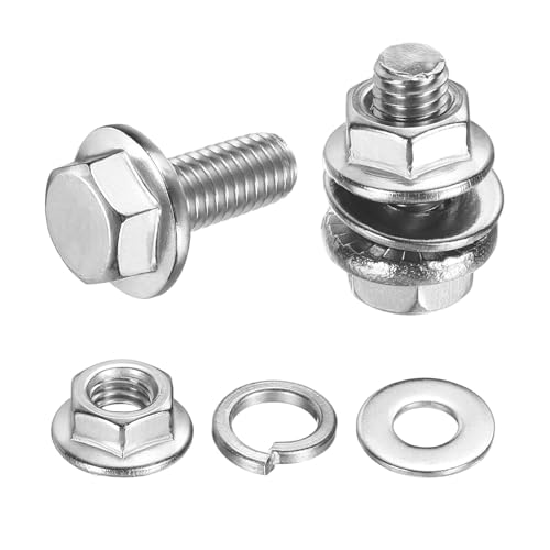 uxcell M5 x 12mm Phillips Flanged Hex Head Bolts, 10Pcs 304 Stainless Steel Flange Hexagon Screws with Nuts, Flat & Lock Washers, Fully Threaded, for Machinery Industry Home, Silver - color: Silver, size: M5 x 12mm