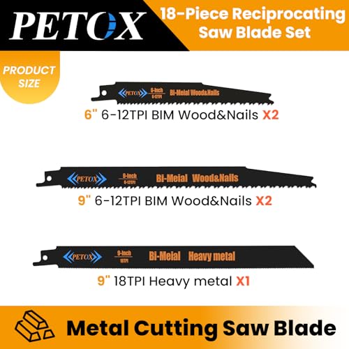 18-Piece Reciprocating Saw Blades Set, Metal Wood Plastic Cutting Saw Blade - size: 18 Count (Pack of 1)