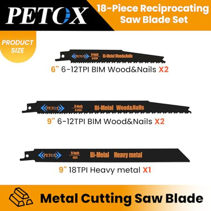 18-Piece Reciprocating Saw Blades Set, Metal Wood Plastic Cutting Saw Blade - size: 18 Count (Pack of 1)