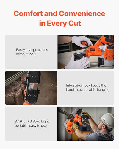 VEVOR 20V Portable Band Saw, 2.56-Inch Deep Cut, 360W Cordless Compact Bandsaw with Brushless Motor, Adjustable Speed, for Cutting Metal, Wood, Compatible with Makita Batteries (Bare Tool Only) - style: 2.56inch Bare Tool only