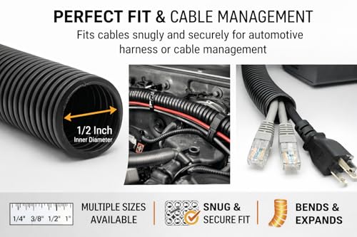 567ITG 1/2" x 100FT Split Wire Loom Tubing Black Plastic Convoluted Conduit - size: 100 FT 1/2 Loom