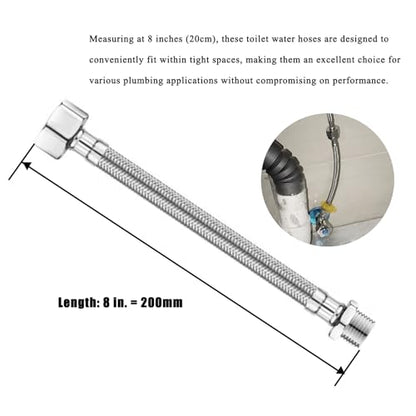 Water Supply Extension Line - 8 Inch Long, 3/8" Male Comp. To 3/8" Female Compression Stainless Steel Braided Hose, Fits Toilet Ballcock or Other Faucet Fitting - 2 Pieces - size: 3/8" Male to 3/8" Female