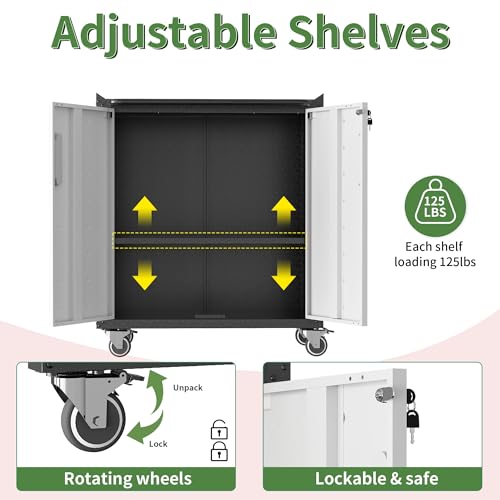 Garage Tool Storage Cabinet with Wheels & 2 Lockable Doors,Gray - color: Black/Gray, style: 2 doors with wheels