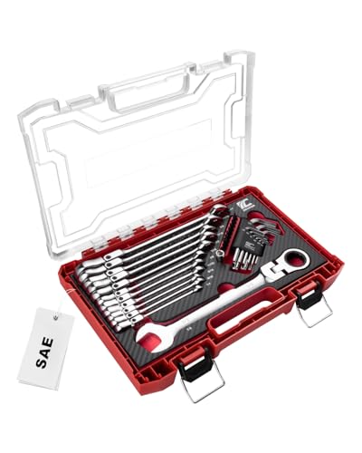 ROTATION 32pc SAE 12 point Flex-Head Ratcheting Wrench Set, 1/4" to 7/8" - size: SAE