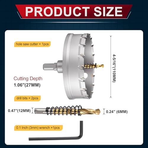 Tungsten Carbide Tipped Hole Saw 4-5/16 Inch 110mm Hole Cutter - size: 4-5/16 Inch (110mm)