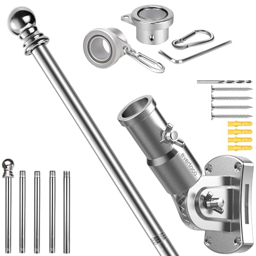 Heavy Duty Stainless Steel Flag Pole Kit - 180° Adjustable Bracket - color: Silver flag pole with bracket