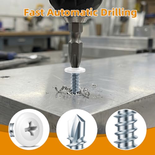 Mellewell #8 x 5/8" Modified Truss Head Fast Self Tapping Screws, White Head Self Drilling Sheet Metal Screws, Carbon Steel, Screwdriver Bit Included, 100 PCS - color: White, size: #8 x 5/8"