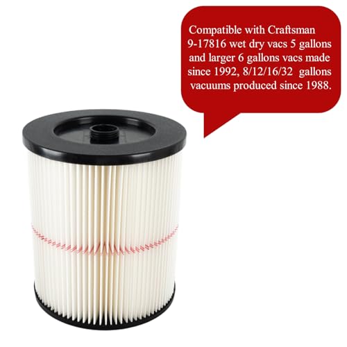 2 Packs of 17816 Filter Compatible with Craftsman Shop Vac Wet/Dry 5/6/8/12/16/32 Gallon and Larger Vacuum Cleaner, 9-17816 Red Stripe Vacuum Cartridge Filters