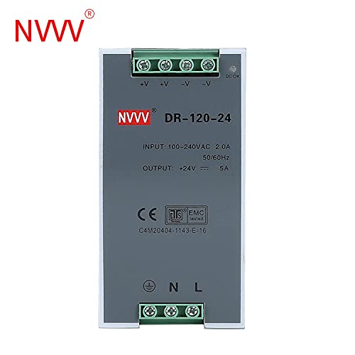 Dr-120-24 Ac to Dc Din-Rail Power Supply, 24v, 5 Amp, 120w, Operating Temp, Overload Protection, Metal, Silver+Grey - size: 24V 120W