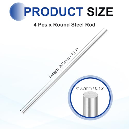 MECCANIXITY Round Steel Rod, 3.7mm x 200mm HSS Lathe Bar Stock Tool 4 Pcs - size: 3.7mm x 200mm