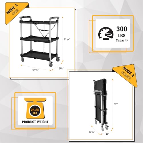 Olympia Tools 85-189 Pack N Roll Collapsible Service Cart, XL, 300LB Capacity, Black - color: Black, size: 300LB