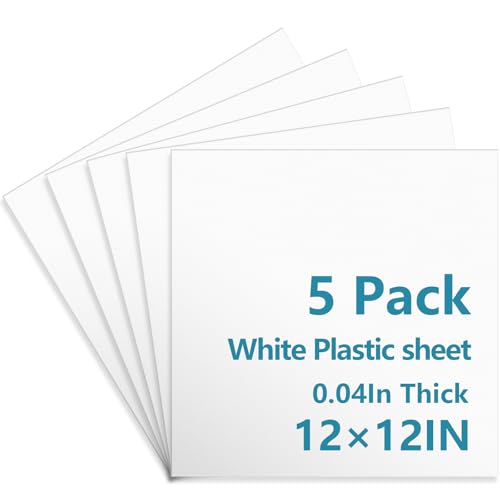 5 Pack White Plastic Sheets 12x12x0.04in Flexible High Tensile Plastic Sheets Hard Plastic Panel for DIY Materials Handicrafts Home Decoration - size: 12x12x0.04in