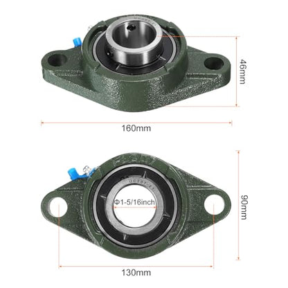 uxcell 2pcs UCFL207-21 Pillow Block Bearings 1-5/16 inch Bore Self Alignment, Solid Cast Iron Base Mounted Chrome Steel Bearings - size: UCFL207-21