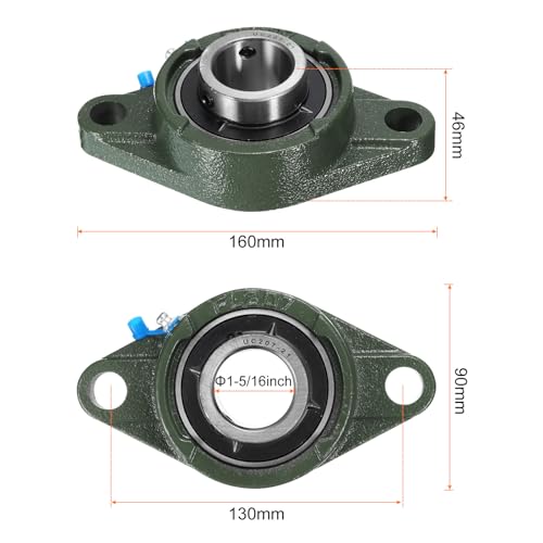 uxcell 2pcs UCFL207-21 Pillow Block Bearings 1-5/16 inch Bore Self Alignment, Solid Cast Iron Base Mounted Chrome Steel Bearings - size: UCFL207-21