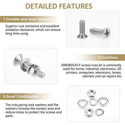 382 Pieces M4 x 5/6 /8/10 /12/16 /20mm Phillips Countersunk Head Machine Screws Nuts Washers Assortment Kit, 304 Stainless Steel, Fully Machine Thread - size: M4, style: Phillips Countersunk Head
