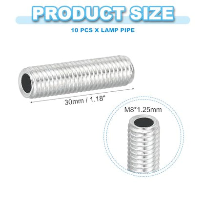 PATIKIL M8 Thread Carbon Steel Lamp Pipe, 10 Set 30 mm/1.18" Hollow Tube Thread Adapter Fasteners Hardware for Lamp Lights Chandelier Ceiling Light DIY, White Zinc Plating - size: M8x30mm