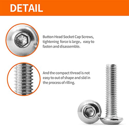 M3 x 6mm 8mm 10mm 12mm 16mm Button Head Socket Cap Screws Bolts, 304 Stainless Steel, Machine Fully Threaded, Metric Allen Hex Drive, Bright Finish, Assortment Kit 250PCS - size: M3 x 6/8/10/12/16mm (250PCS)