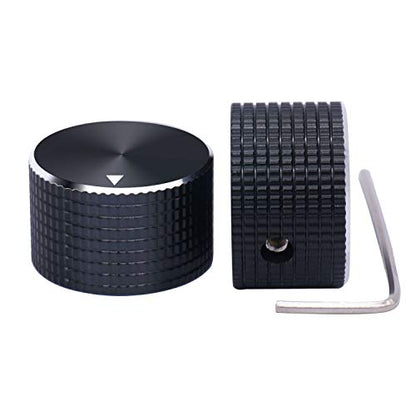 Taiss 2Pcs Guitar Knobs,Electronic Control Potentiometer Knobs, Black Aluminum Volume Audio Electric Guitar Bass Control Knobs,25 mmx15 mm 6.4mm / 0.25" rotary control knob - color: BK-Aluminum-25mmx15mm-6.4mm