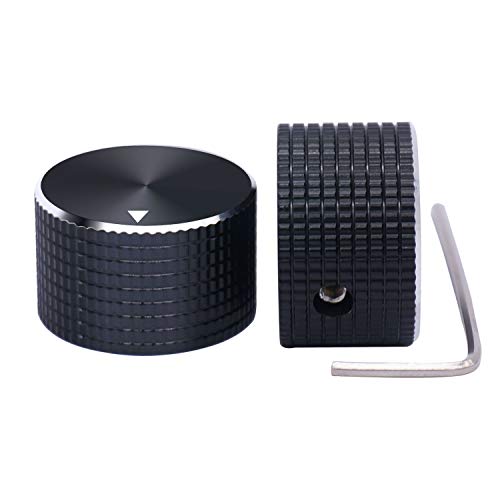 Taiss 2Pcs Guitar Knobs,Electronic Control Potentiometer Knobs, Black Aluminum Volume Audio Electric Guitar Bass Control Knobs,25 mmx15 mm 6.4mm / 0.25" rotary control knob - color: BK-Aluminum-25mmx15mm-6.4mm