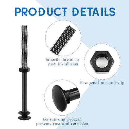 Zonon 12 Sets Carriage Bolt, Black, 3/8 x 6 Inch - color: Black, size: 3/8 x 6 Inch