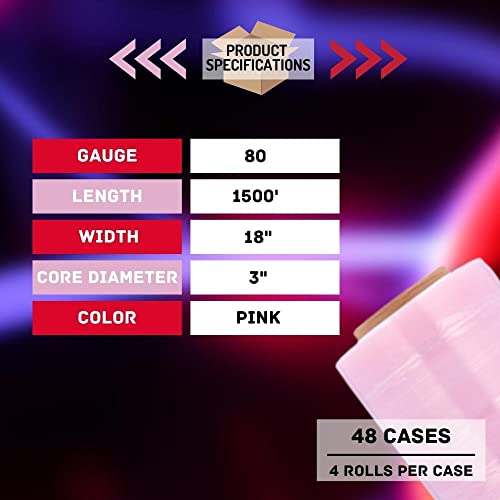 PSBM Anti-Static Stretch Wrap, 192 Pack, 18 Inch x 1500 Feet, 80 Gauge, Pink, Down Gauge Large Plastic Cling Film for Pallets Moving Storing - size: 192 Rolls